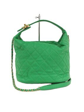 Chanel Hobo 2-Way Shoulder Bag Quilted Lambskin Leather Green